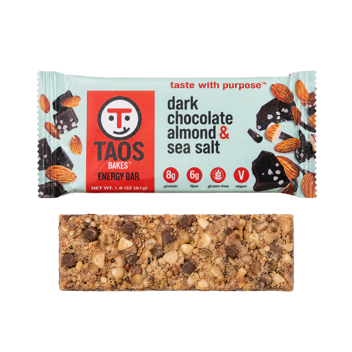 Taos Bakes dark chocolate almond and sea salt bar