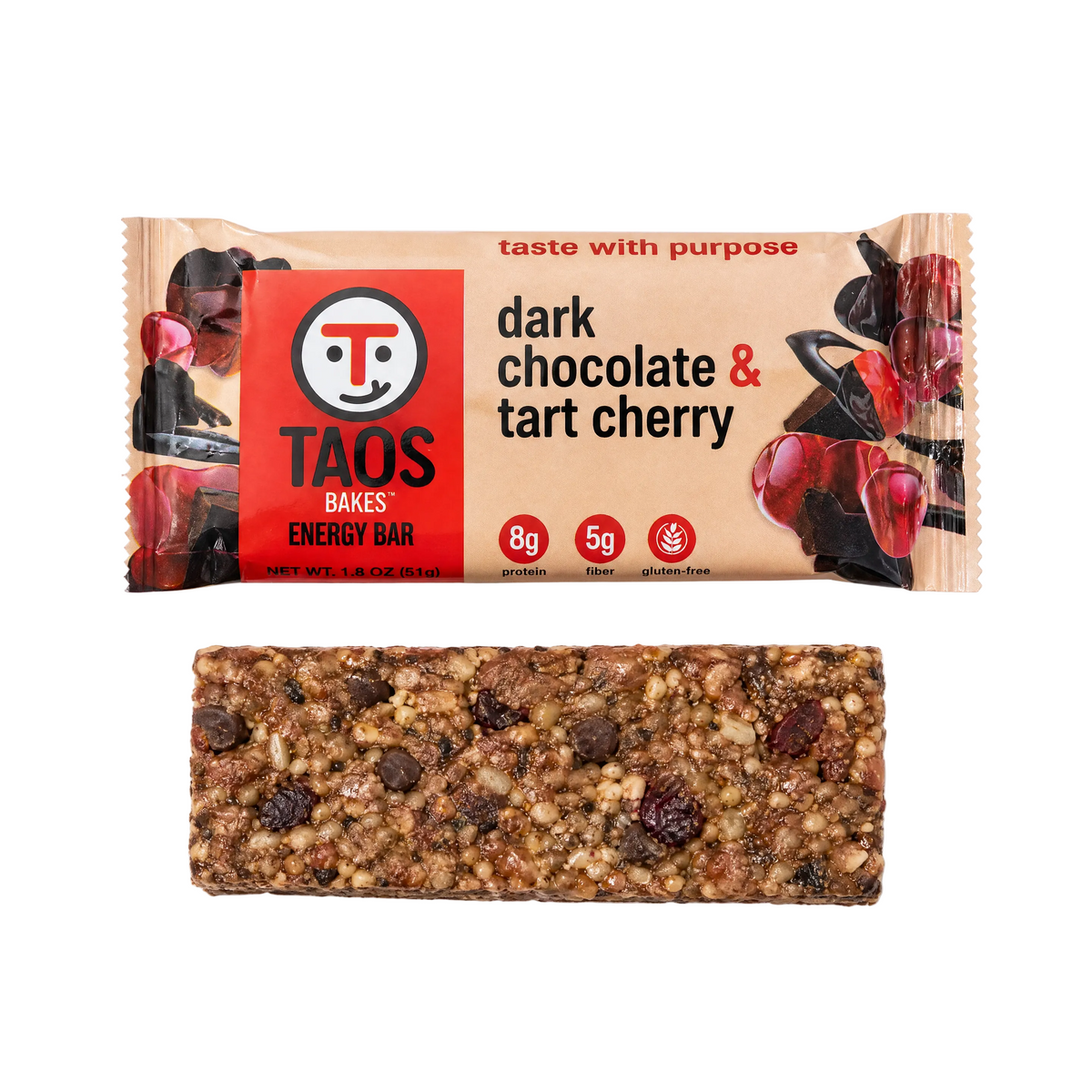 Taos Bakes dark chocolate and tart cherry bar